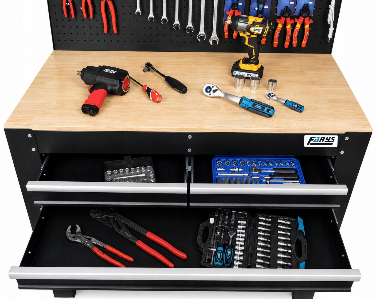 TOOL CABINET WORKBENCH WITH TOP 114x60 cm LED + HOOKS FARYS EAN (GTIN) 5907781834150