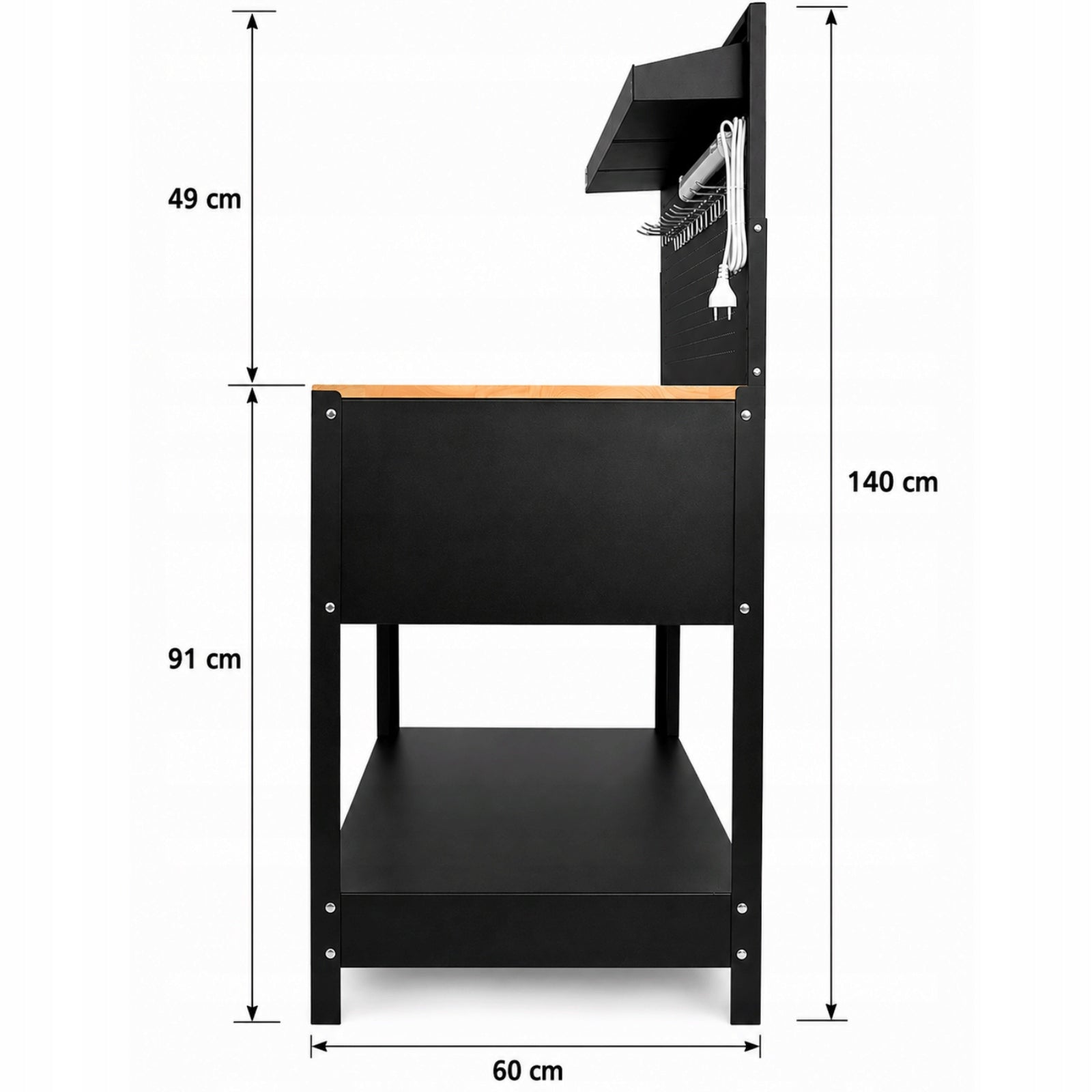 TOOL CABINET WORKBENCH WITH TOP 114x60 cm LED + HOOKS FARYS Product height 140 cm