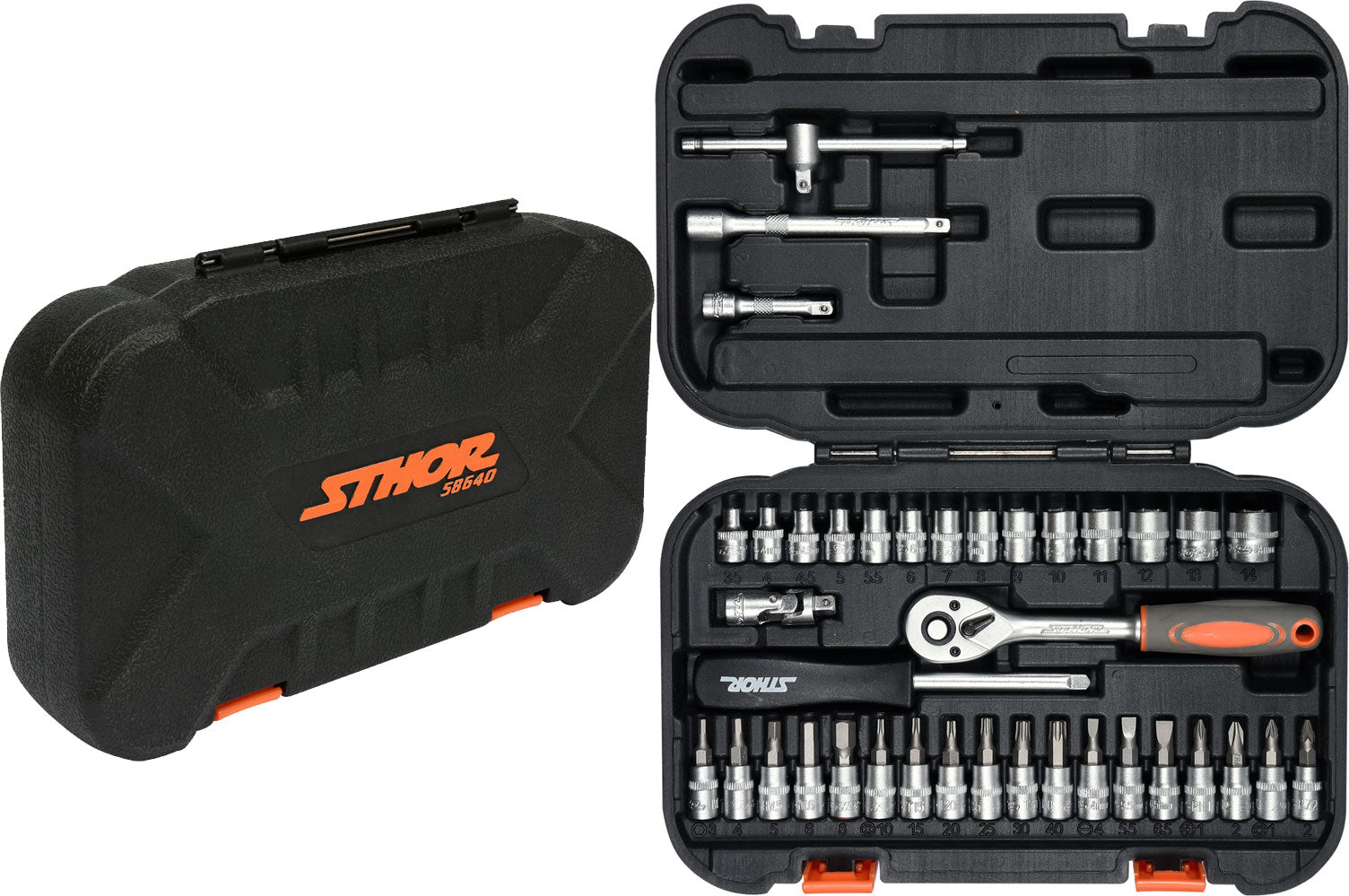 TOOL KIT SOCKET WRENCH BITS RATCHET 1/4'' 38el. STHOR
