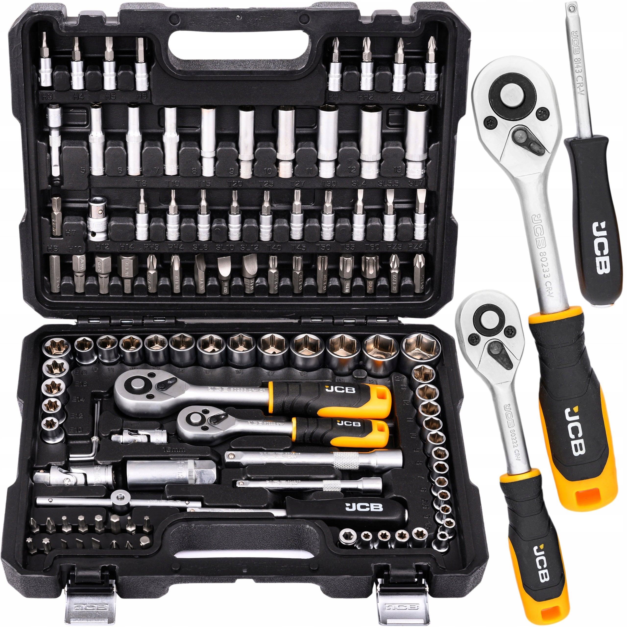 TOOL SET 108 ELEMENTS JCB STEEL CR-V RATCHET SOCKET WRENCHES