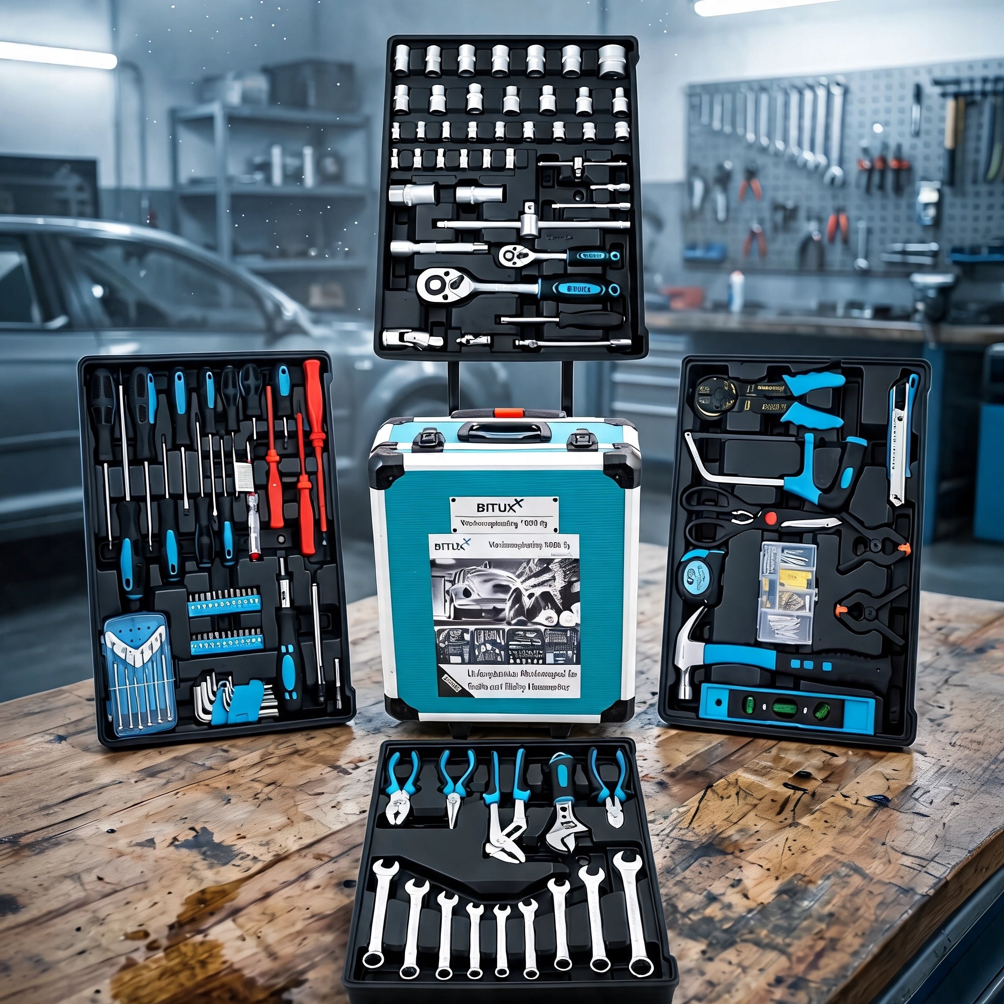 TOOL SET 1202 ELEMENTS TOOL CASE CAPS KEYS 2x GLASSES Packaging status original