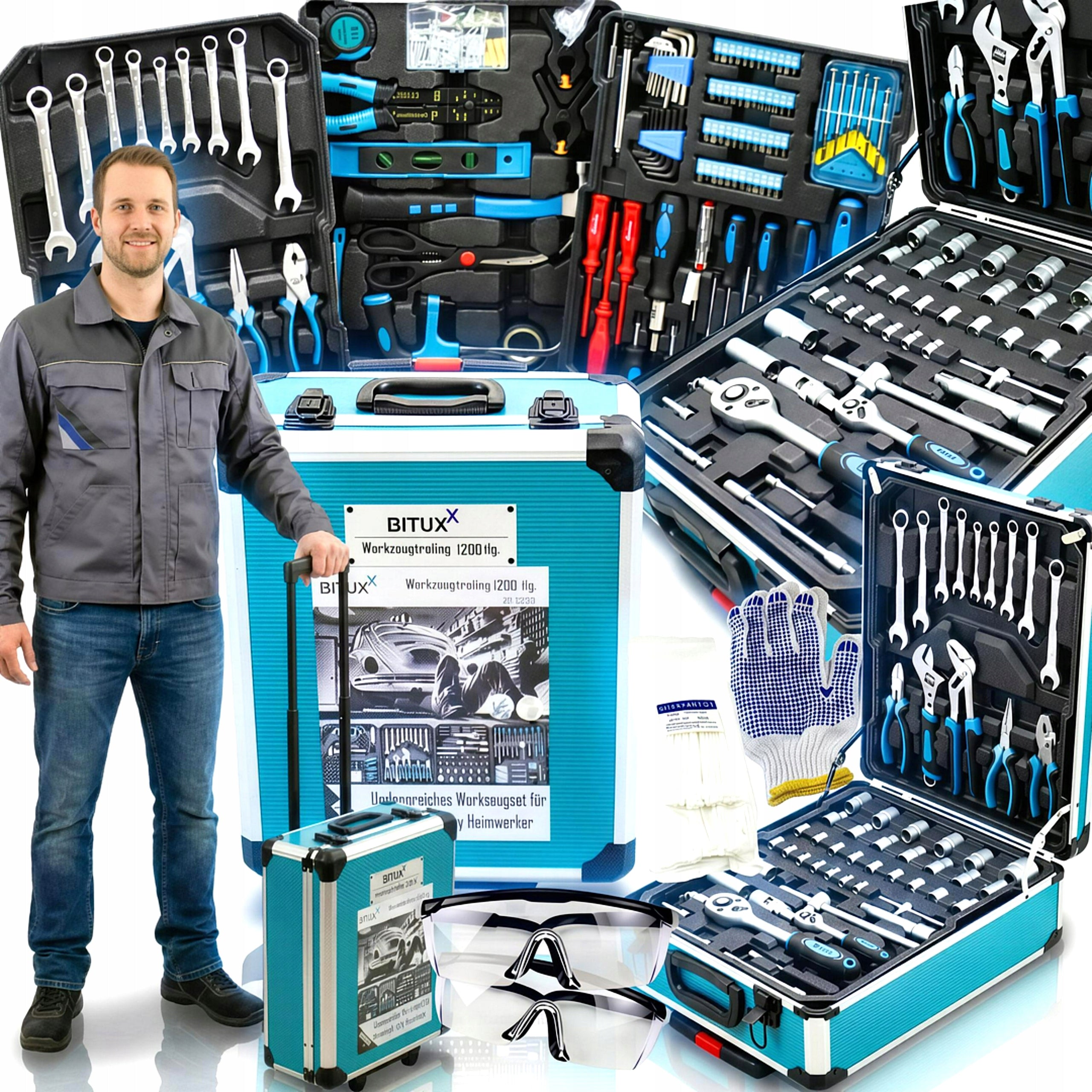 TOOL SET 1202 ELEMENTS TOOL CASE CAPS KEYS 2x GLASSES