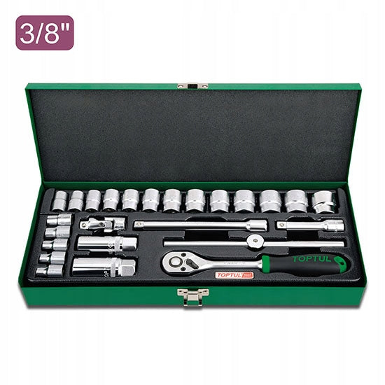 TOOL SET 3/8" 25 EL SOCKET WRENCHES WITH RATCHET EXTENSION TOPTUL