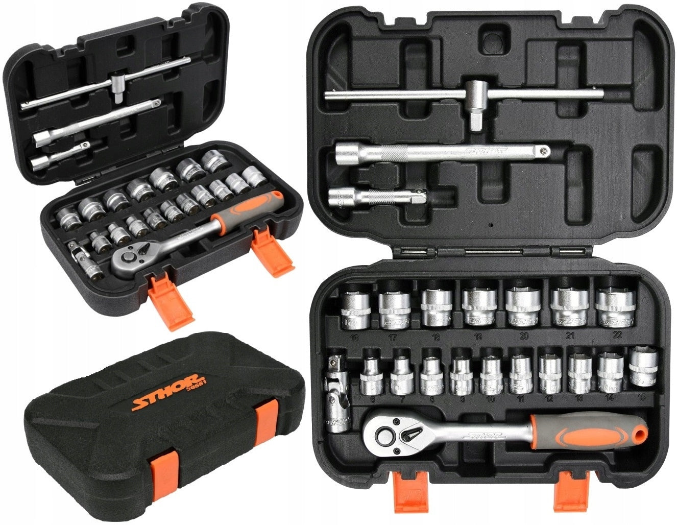 TOOL SET SOCKET WRENCH SET 22 ELEMENTS IN CASE 58661