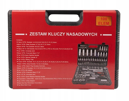 TOOL SET SOCKET WRENCHES 108 ELEMENTS RATCHET CAP 1/4 1/2 Manufacturer code D1.63.01.108