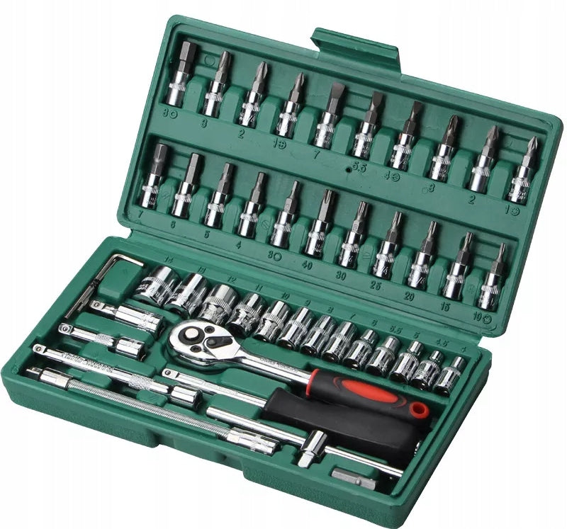 TOOL SET SOCKET WRENCHES RATCHET CAP 46 ELEMENTS Manufacturer code 500147