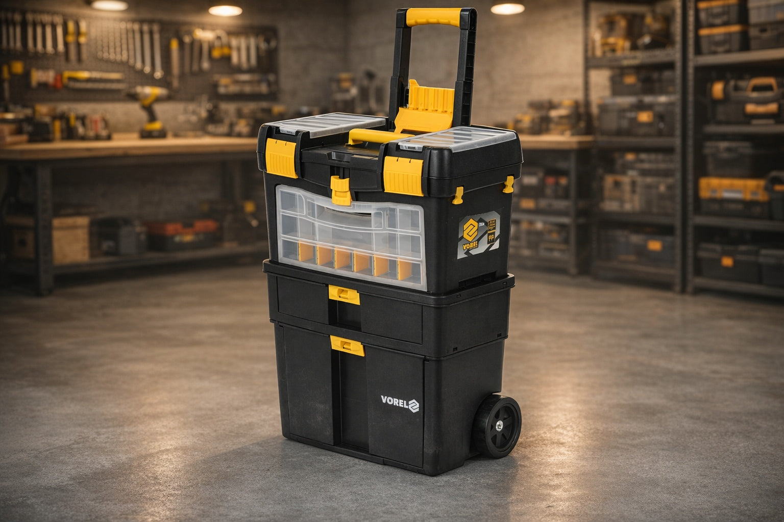 TOOL TROLLEY CABINET BOX ON WHEELS HOLDER 3MODULES ORGANIZER VOREL Manufacturer code 78734