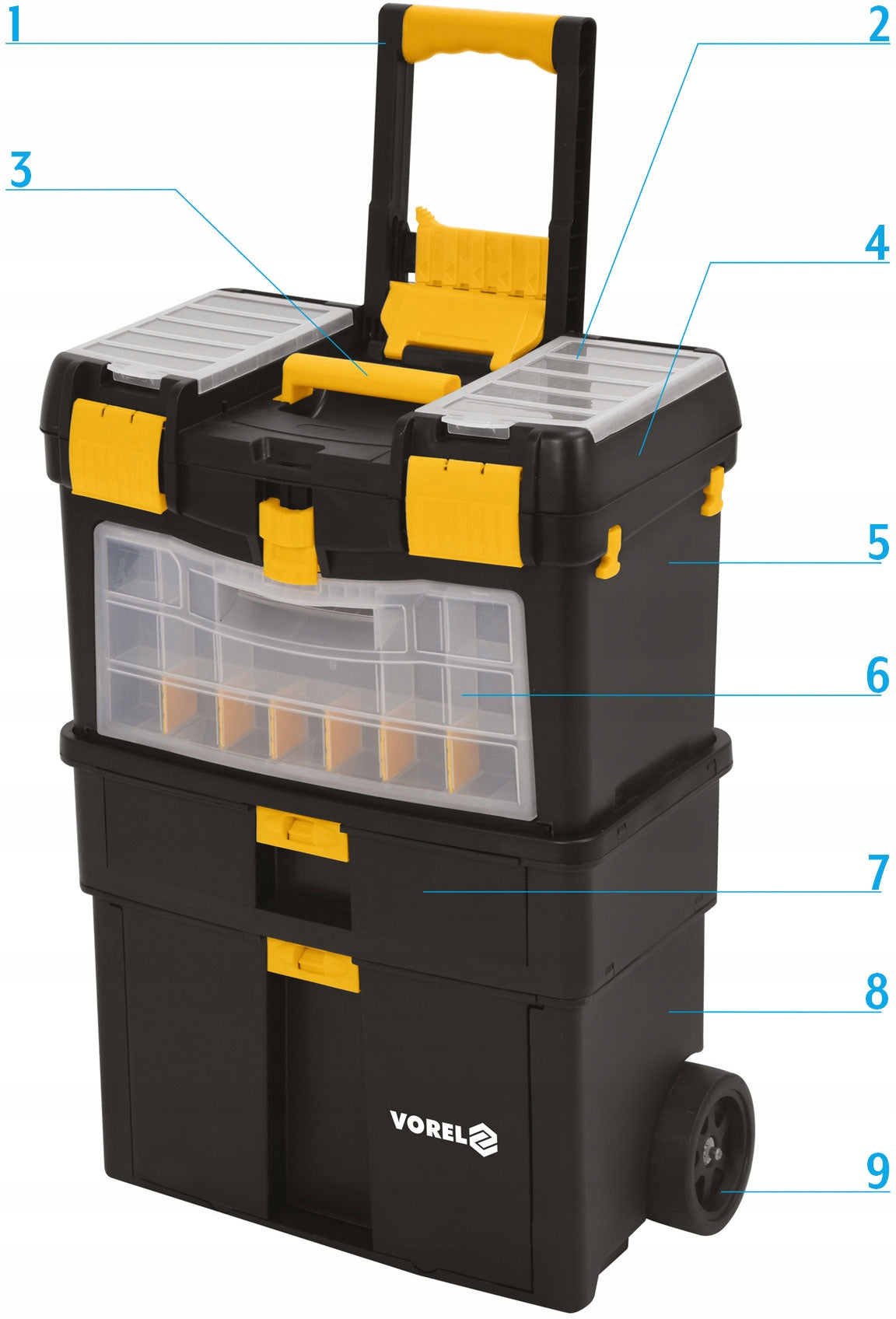 TOOL TROLLEY CABINET BOX ON WHEELS HOLDER 3MODULES ORGANIZER VOREL Product height 84 cm