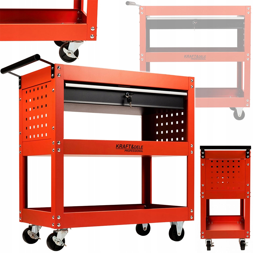 TOOL TROLLEY CABINET WHEELS 3 SHELVES KEY DRAWER