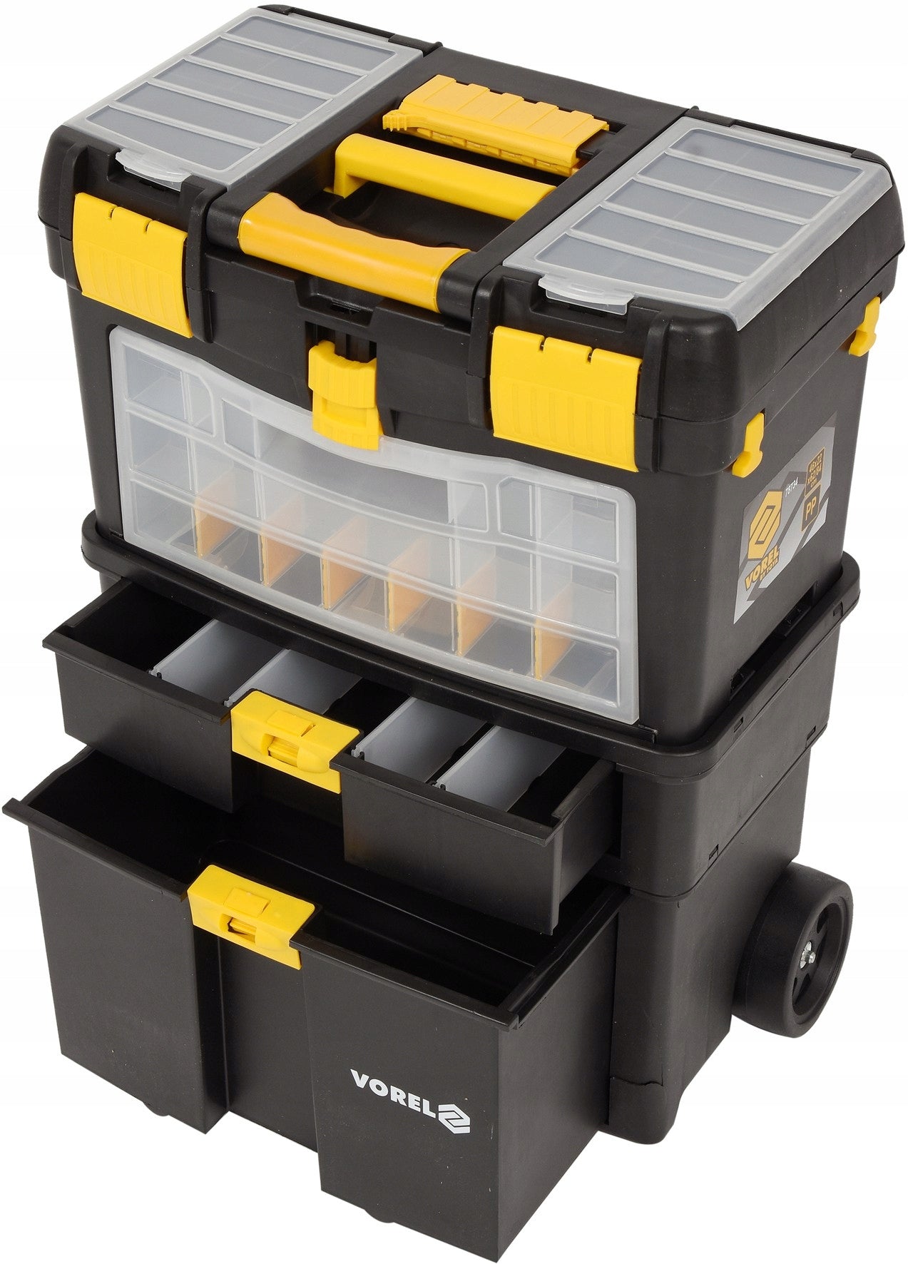 TOOL TROLLEY Vorel 3 Segment Box on Wheels Organizer Kind wheelie box