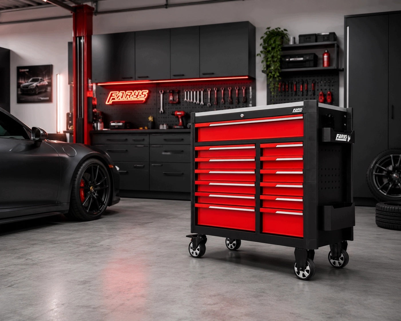 TOOL TROLLEY WORKSHOP CABINET ON WHEELS MOBILE 13 DRAWERS BRAKE Packaging status original