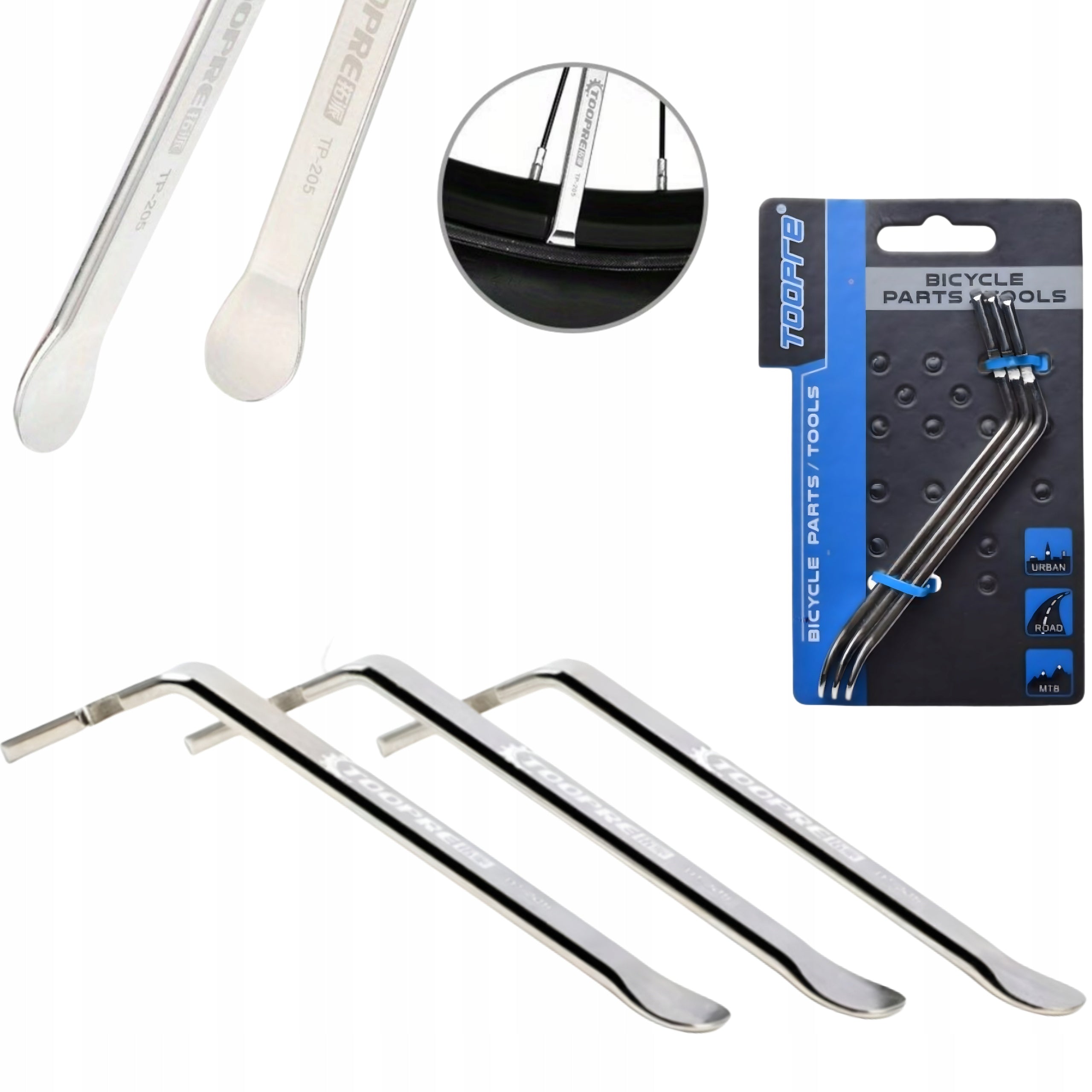 TOOPRE BICYCLE TIRE SPOONS METAL SILVER Tool Service 3 Pcs