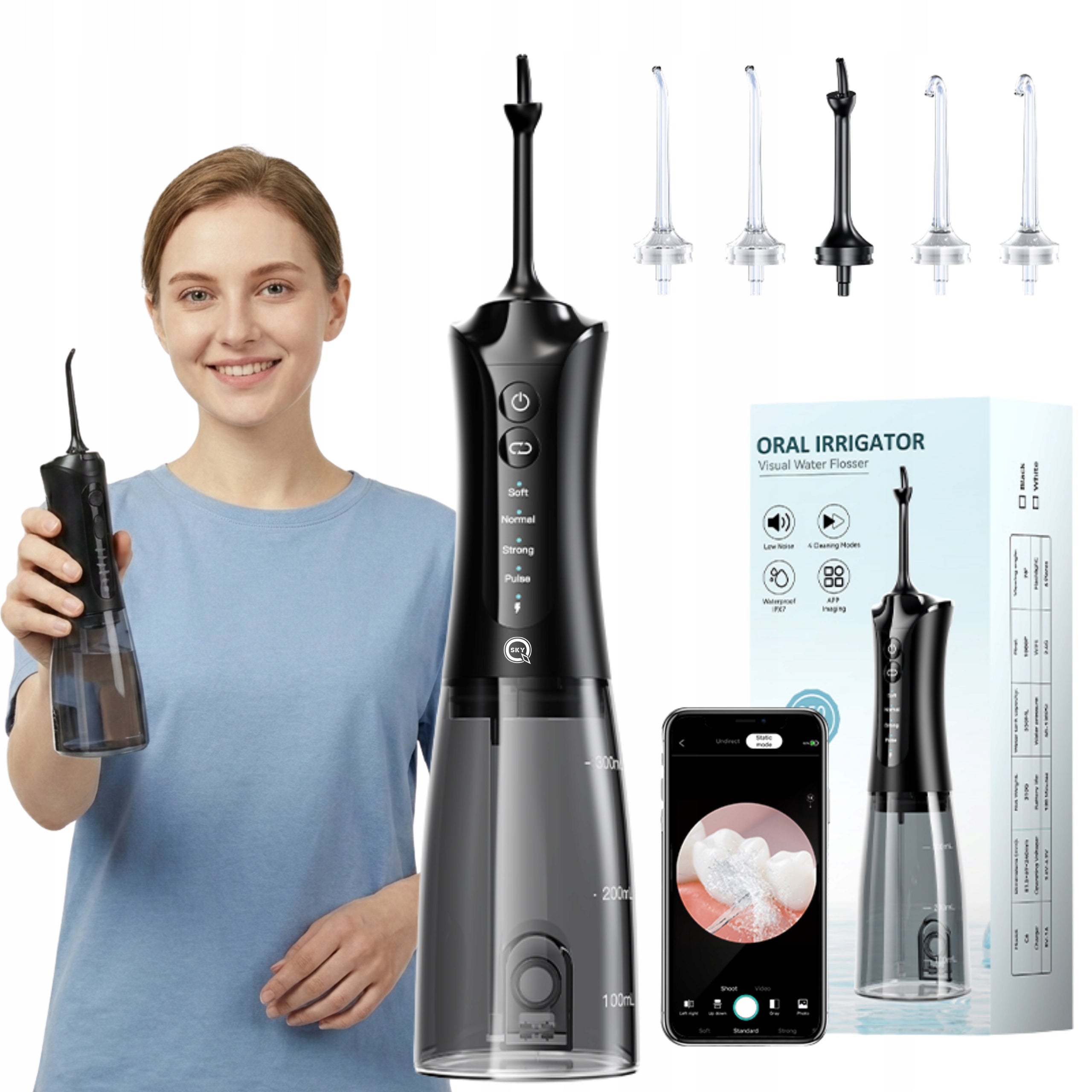 TOOTH IRRIGATOR PORTABLE WIRELESS 5 TIPS WITH PHONE APP Brand Feelo