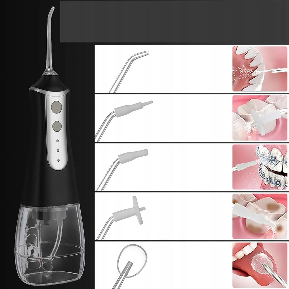 TOOTH IRRIGATOR WIRELESS DENTAL POWERFUL OPERATING MODES 5 NOZZLES Color black