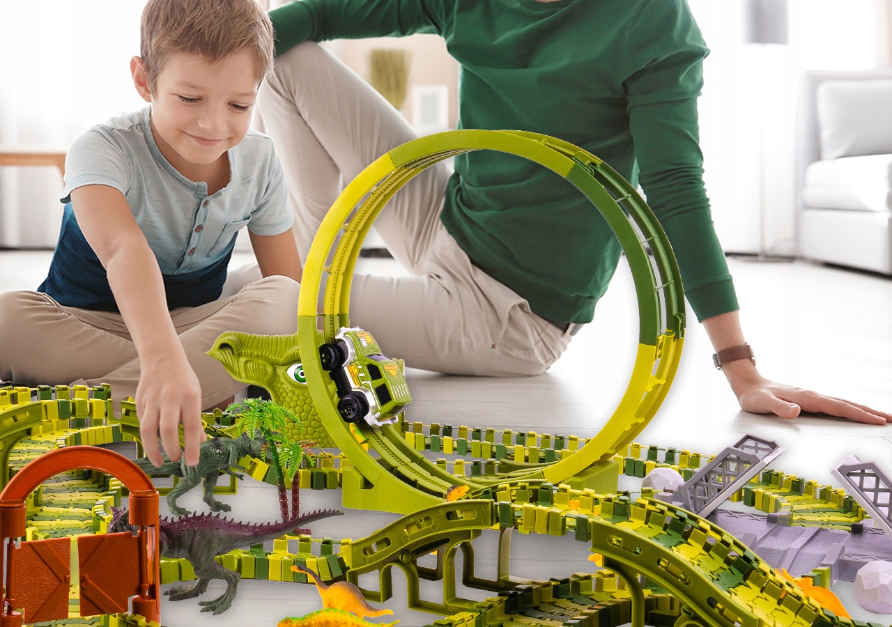 Žaislinė automobilių trasa Dinozaurų parkas MalPlay, 324 el.