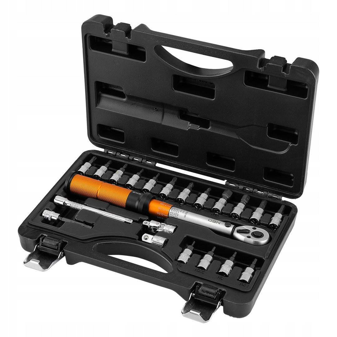 TORQUE WRENCH TWO-WAY 1/4" 5-25NM SET OF 21 PCS. NEO TOOLS