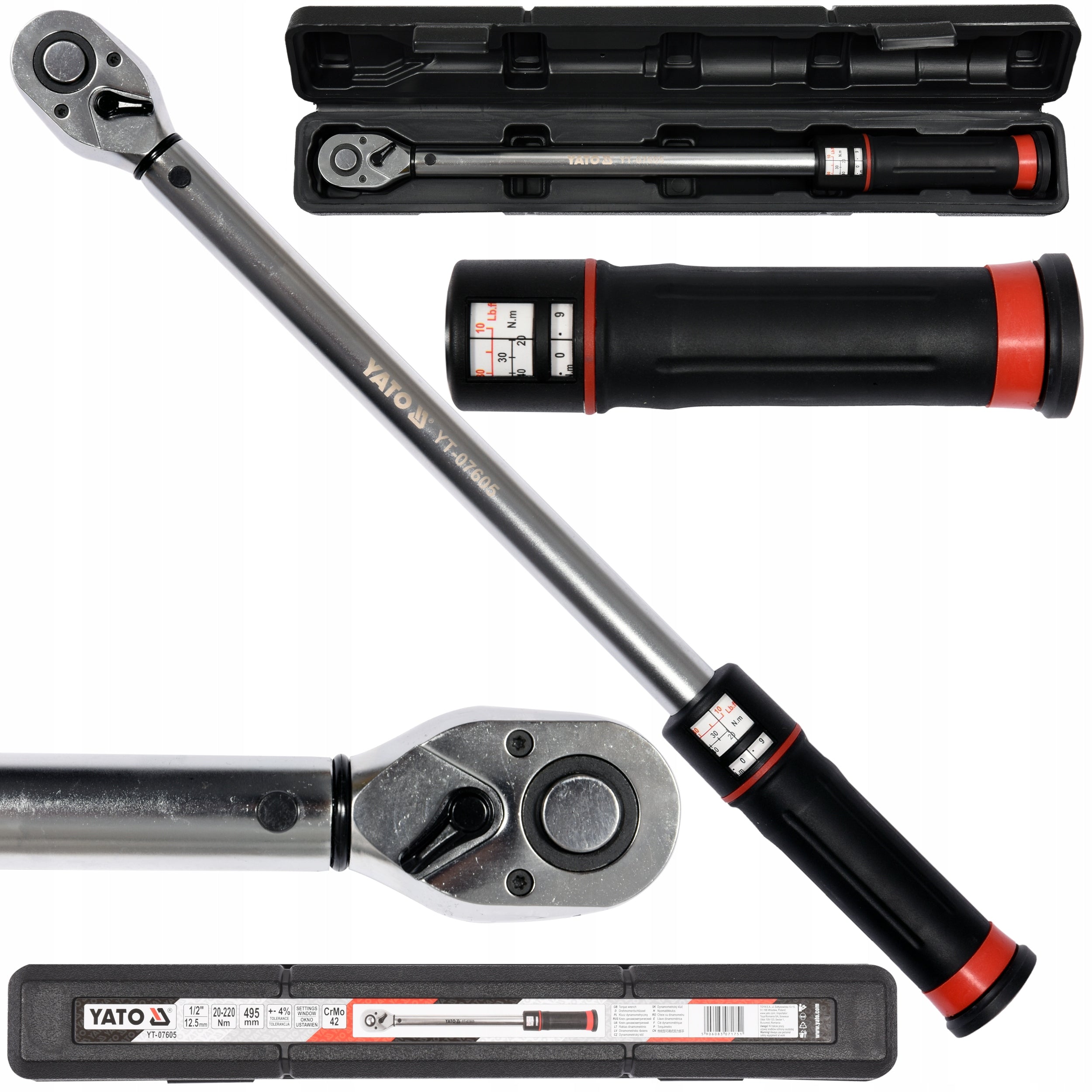 TORQUE WRENCH YATO 1/2'' 20-220Nm 481mm + SUITCASE