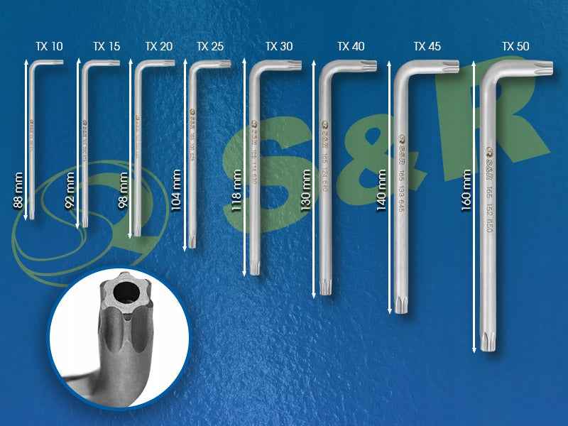 TORX wrench with hole TORX wrench set 8pcs TX10-TX50 clip-handle S&R Manufacturer code 365612008