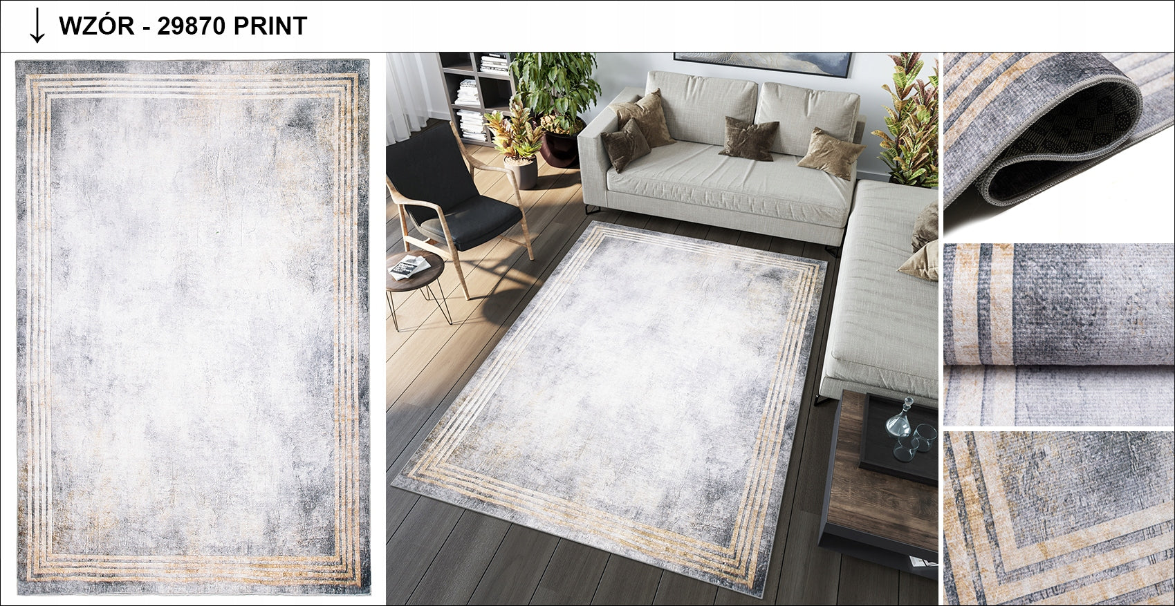TOSCANA carpet 80x200 Fashionable Industrial Loft Kind with short hair