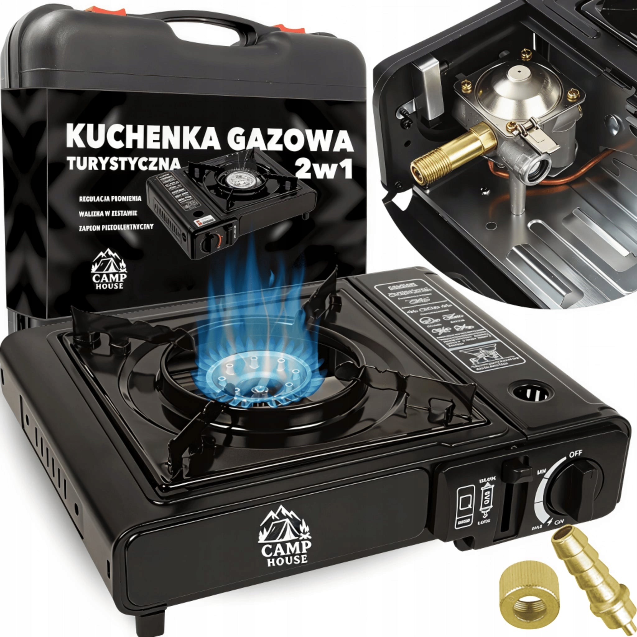 TOURIST CAMPING FIELD GAS COOKER FOR CARTRIDGES IN A 2in1 SUITCASE