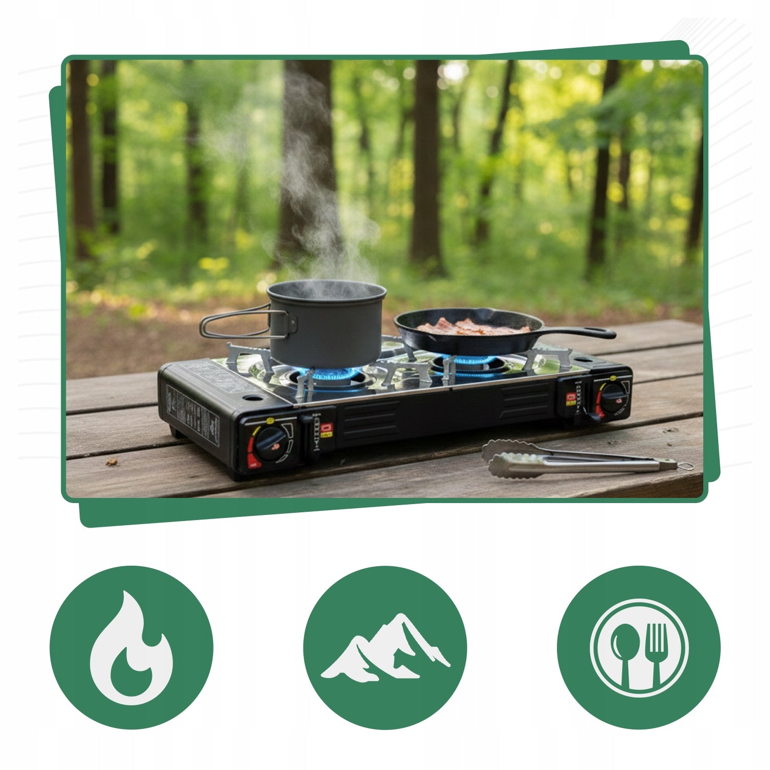TOURIST COOKER GAS PORTABLE TWO-BURNER FOR CARTRIDGES CYLINDERS inox Packaging status original