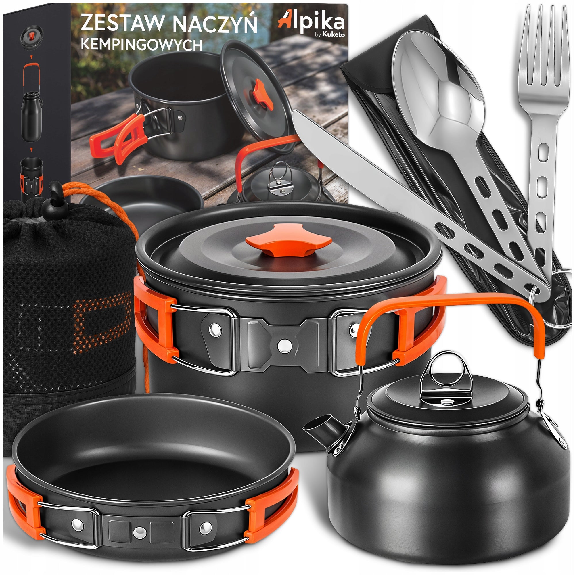 TOURIST DISHES POT PAN KETTLE CUTLERY LARGE SET FOR CAMPING