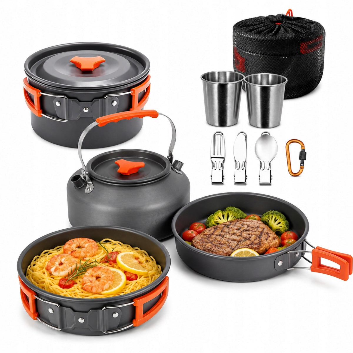 TOURIST DISHES SET POTS CUTLERY KETTLE FOR CAMPING TENT
