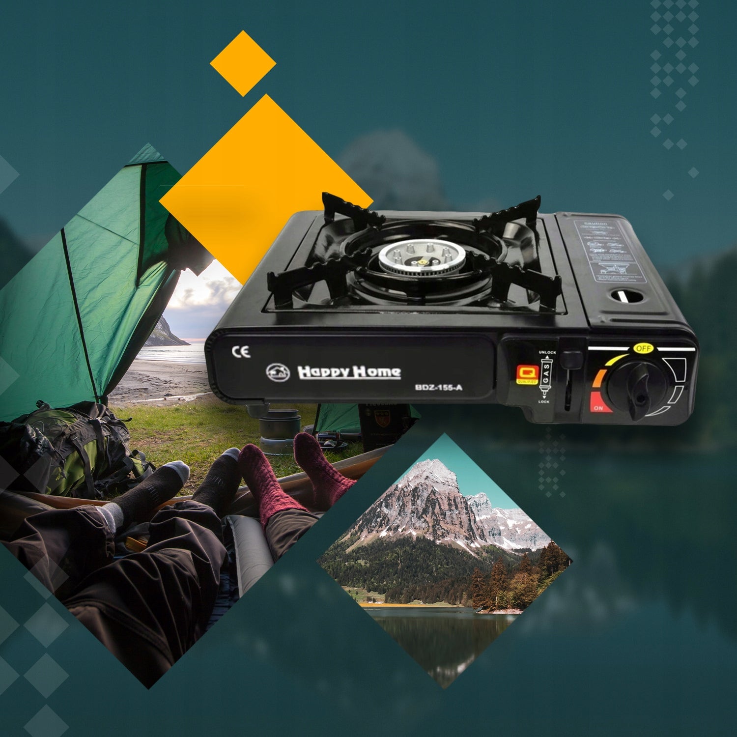 TOURIST GAS COOKER PORTABLE SURVIVAL + GRILL WITH SUITCASE BLACK 2in1 Packaging status original