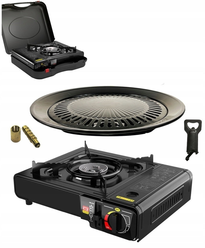 TOURIST GAS COOKER PORTABLE SURVIVAL + GRILL WITH SUITCASE BLACK 2in1