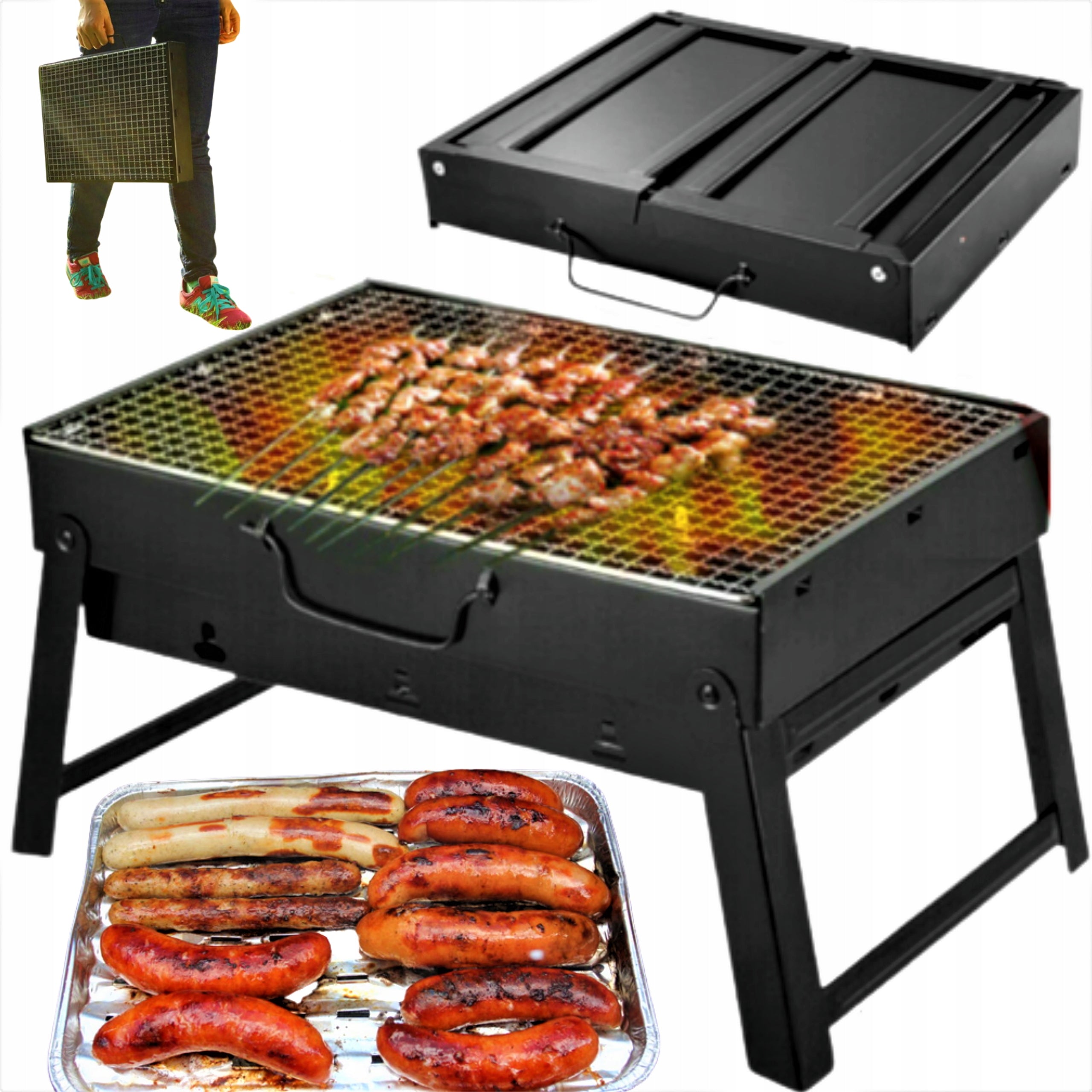 TOURIST GRILL TRAVEL CASE SMALL FOLDING BBQ PORTABLE WITH GRATE