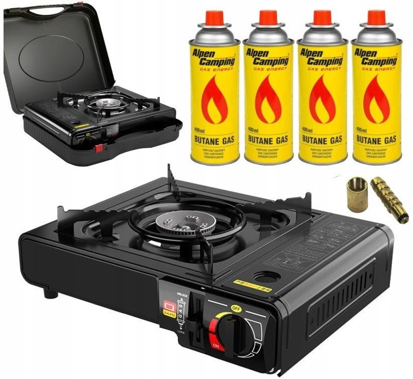 TOURIST STOVE GAS FIELD PORTABLE IN SUITCASE + 4x ALPEN CARTRIDGE