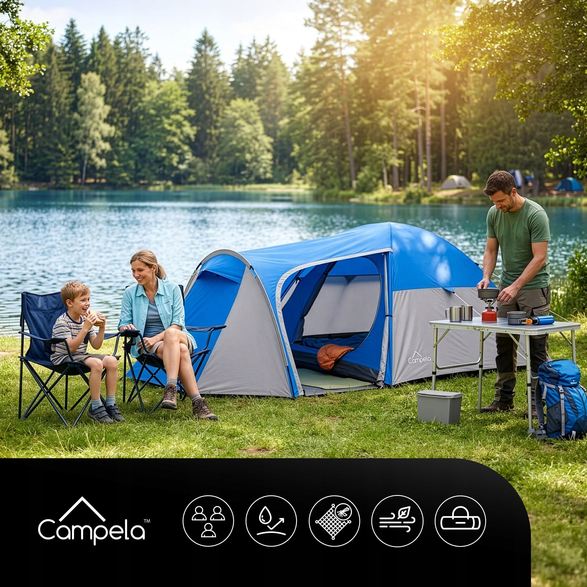 TOURIST TENT 3 PERSON FAMILY CAMPING IGLO WATERPROOF CAMPELA Packaging status original