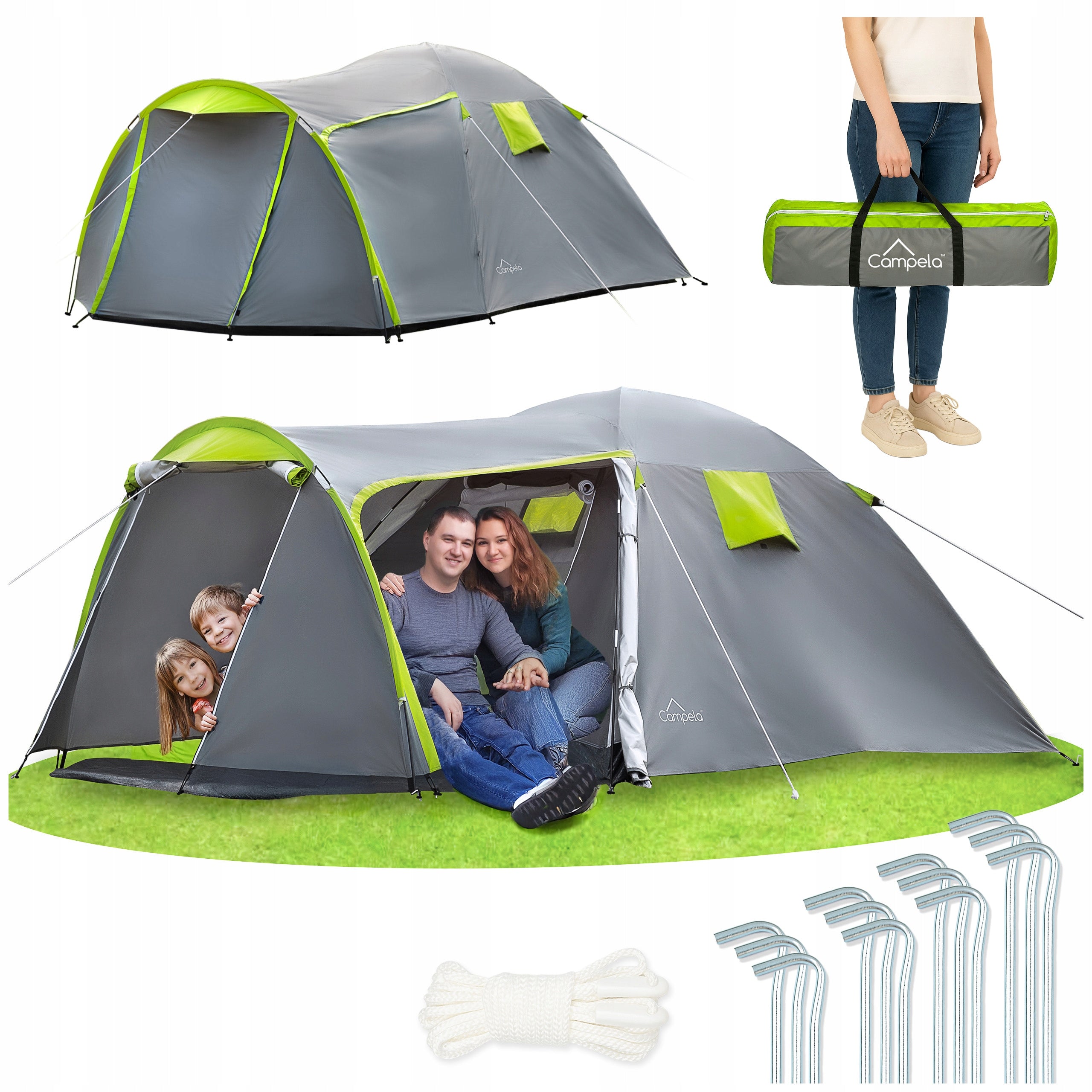 TOURIST TENT 4 PERSON FAMILY CAMPING IGLO WATERPROOF CAMPELA