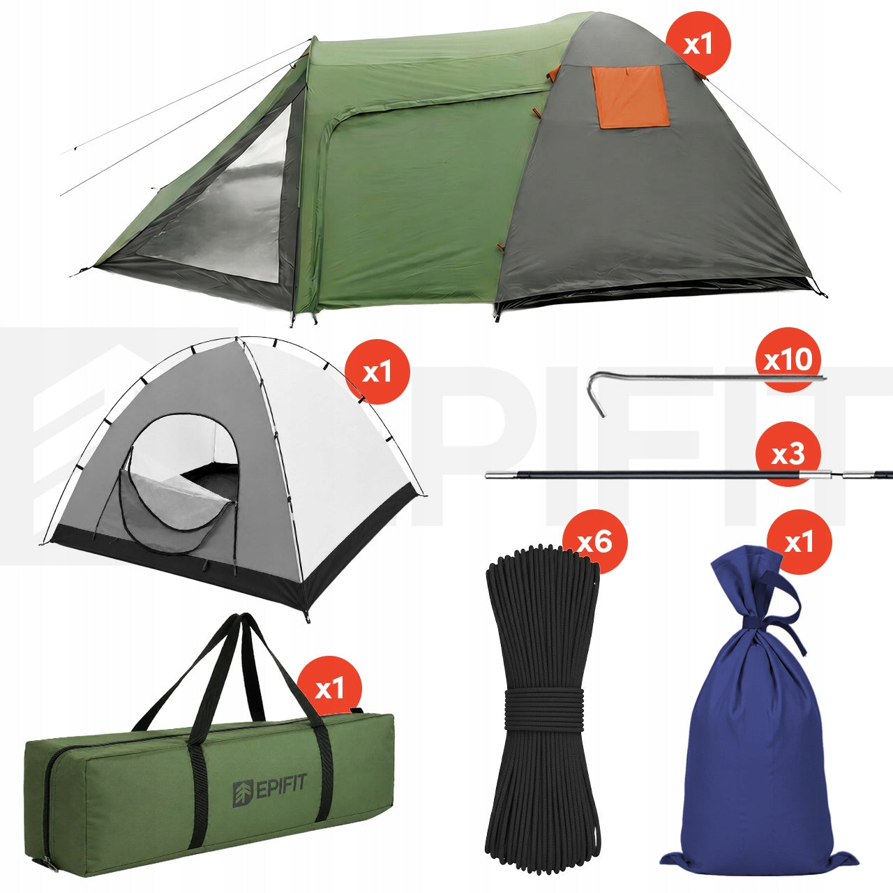 TOURIST TENT 4 PERSON FAMILY CAMPING WATERPROOF 440x250x150 cm Brand Epifit