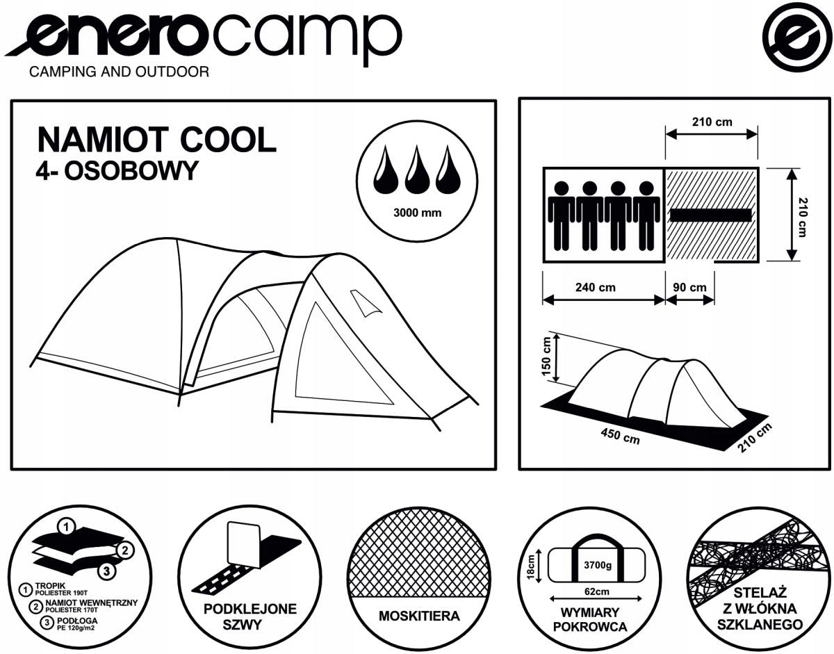 TOURIST TENT 4 PERSON VESTIBULE TROPIK CAMPING ENERO CAMP Cool Brand Royokamp