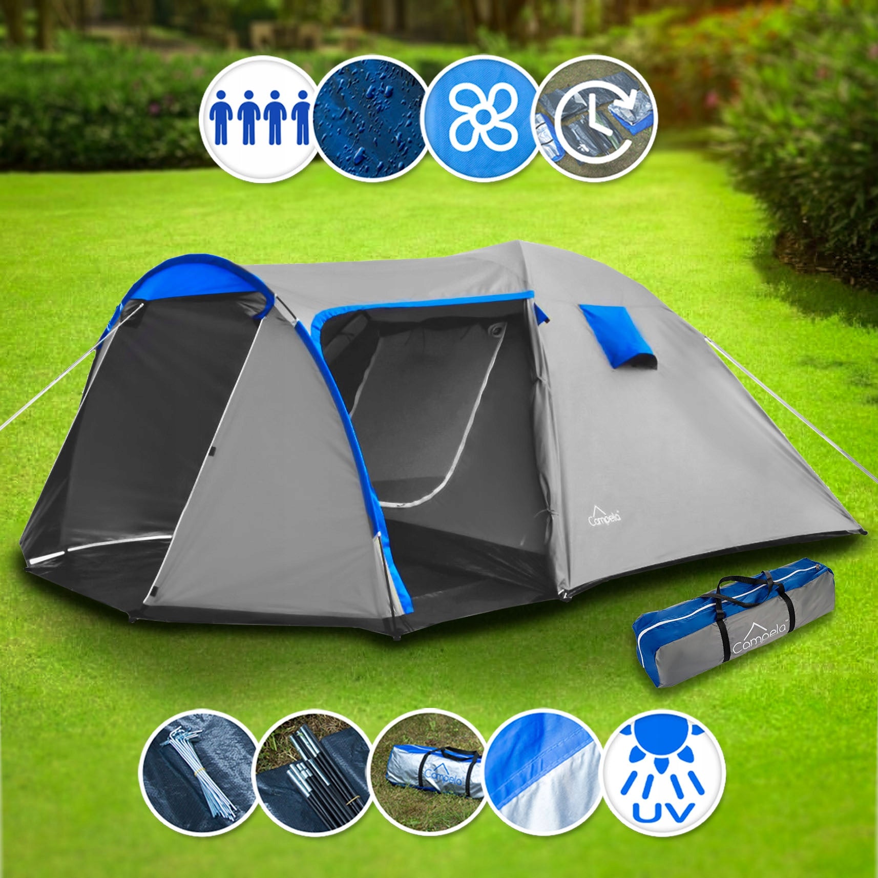 TOURIST TENT 4 PERSONS CAMPELA 3000mm CA0013 EAN (GTIN) 5901785929287