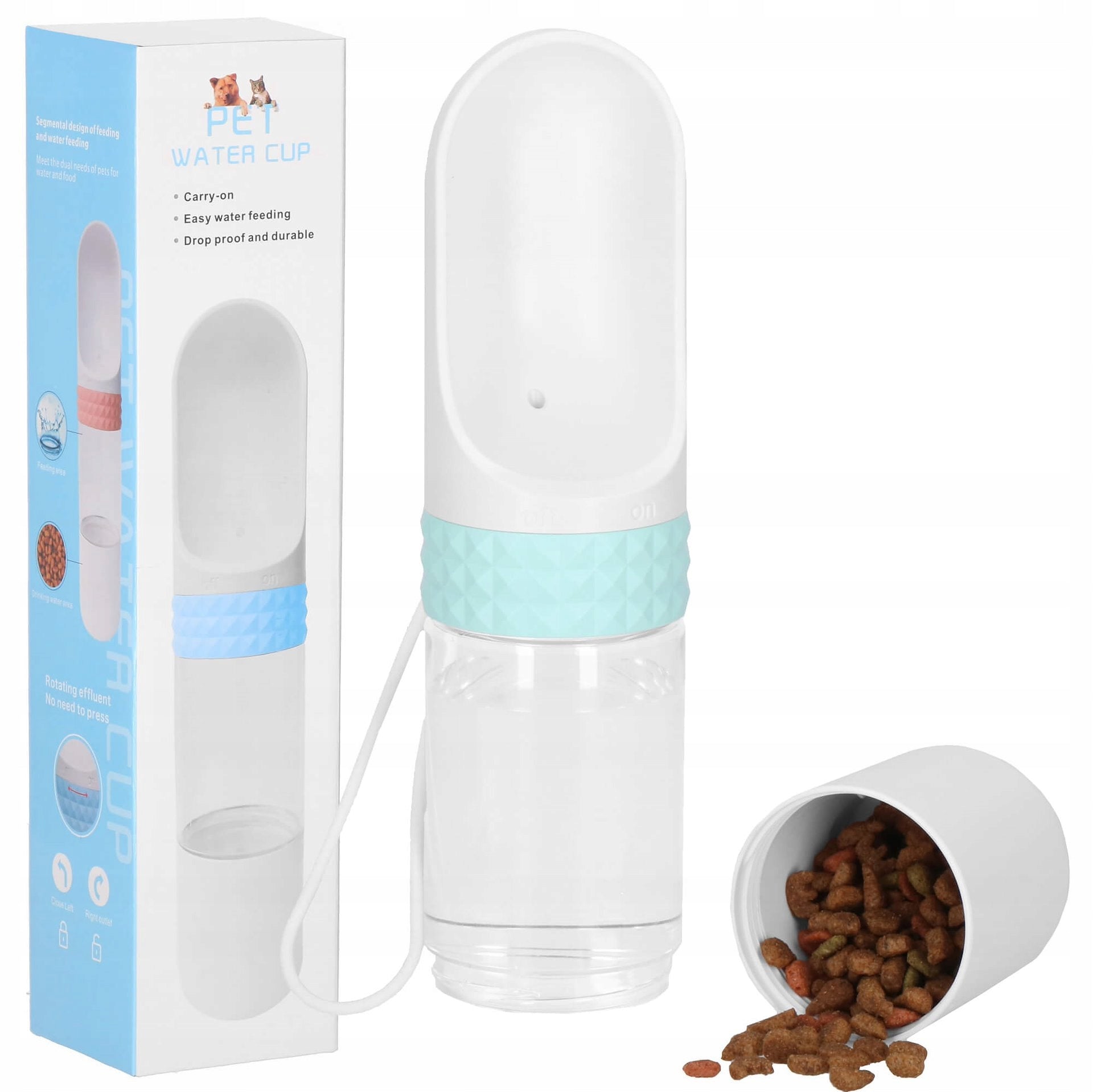 TOURIST WATER BOTTLE AND DOG FOOD TRAVEL DRINKER Material made from a synthetic material