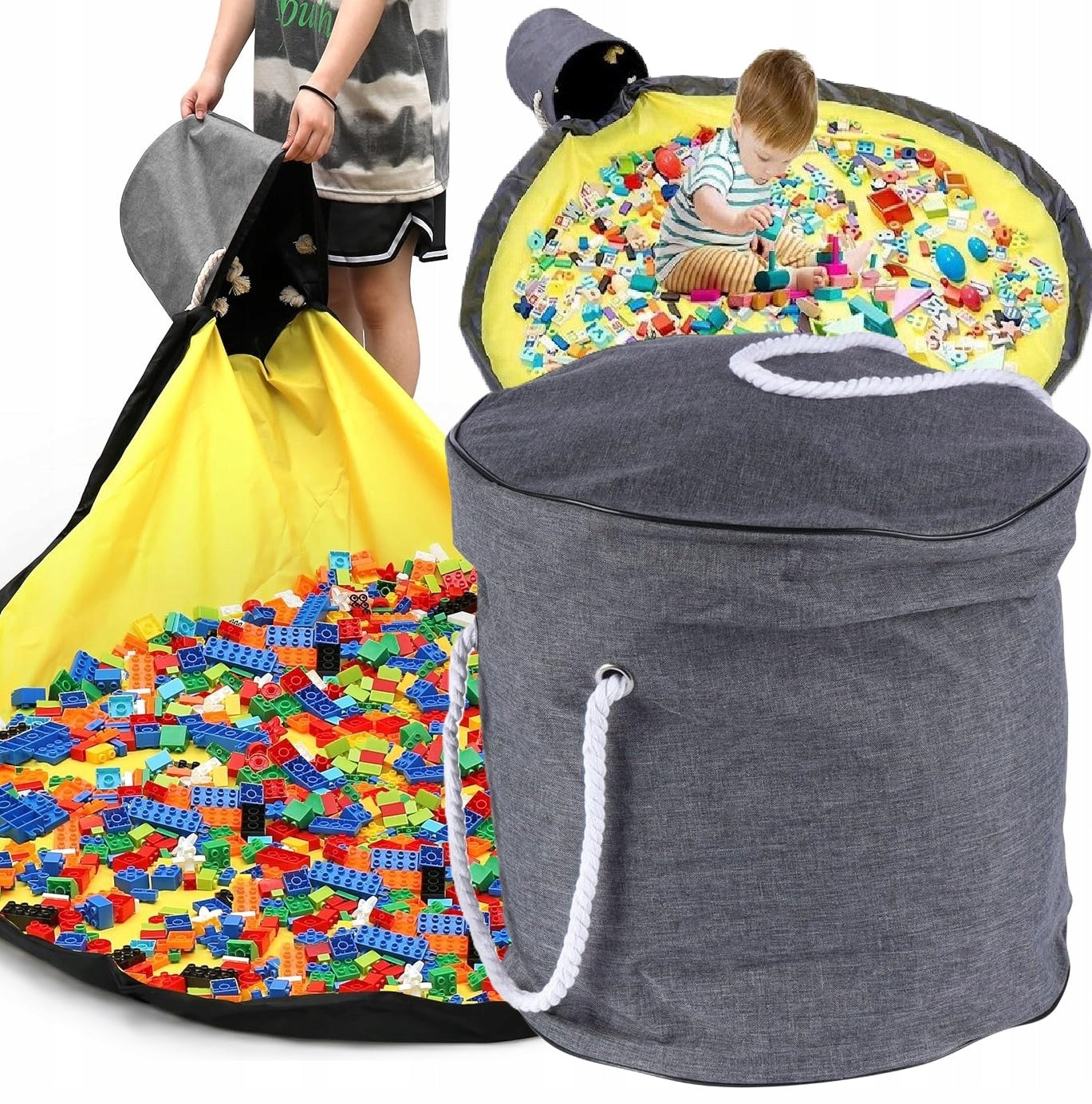 TOY BASKET BLOCKS CONTAINER WITH MAT BAG ROOMY LOCKABLE ORGANIZER