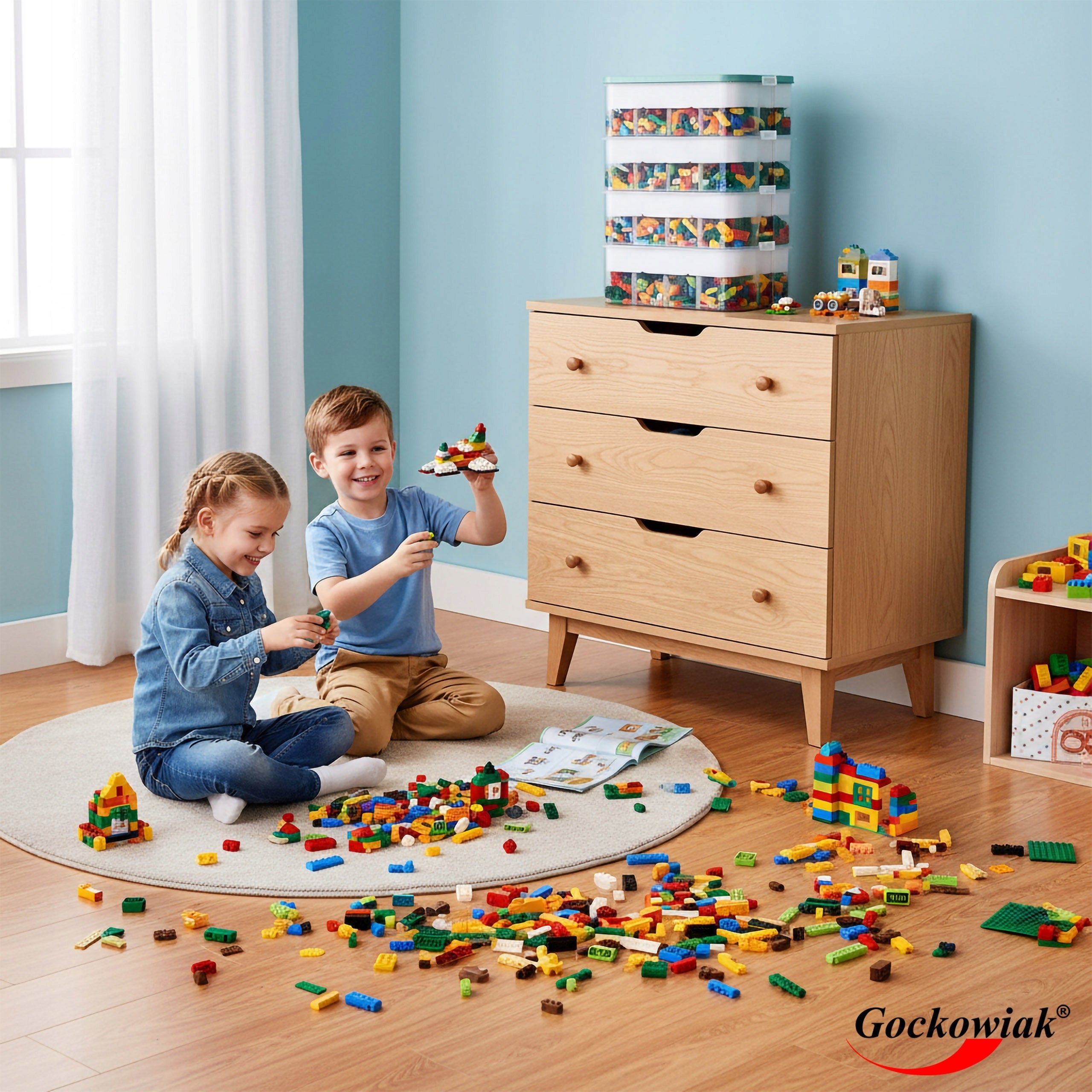 TOY CONTAINER BLOCKS LEGO CONSTRUCTION STACKED ORGANIZER BOX Packaging status original