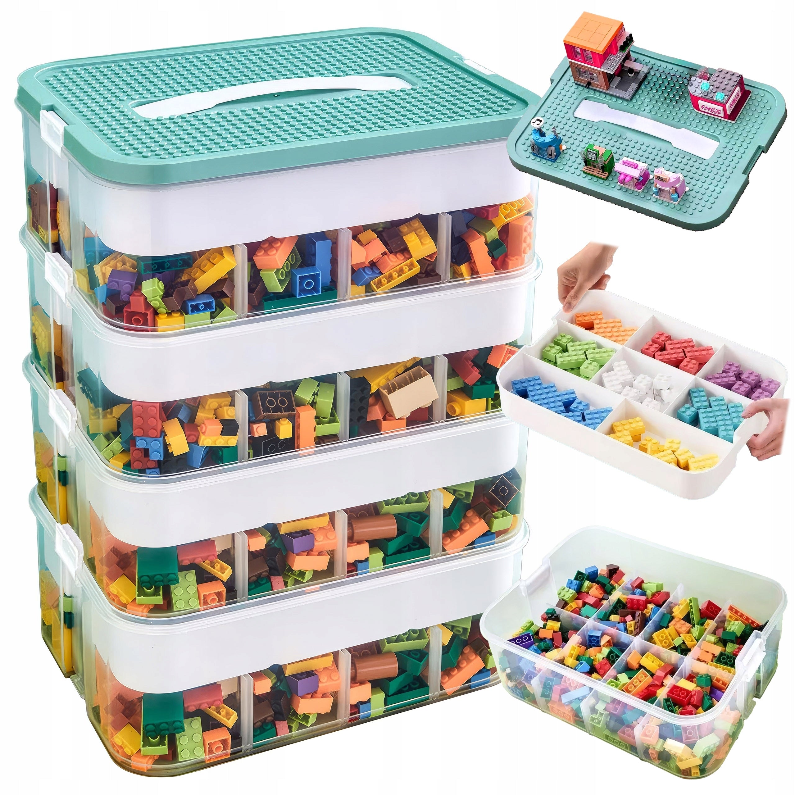 TOY CONTAINER BLOCKS LEGO CONSTRUCTION STACKED ORGANIZER BOX