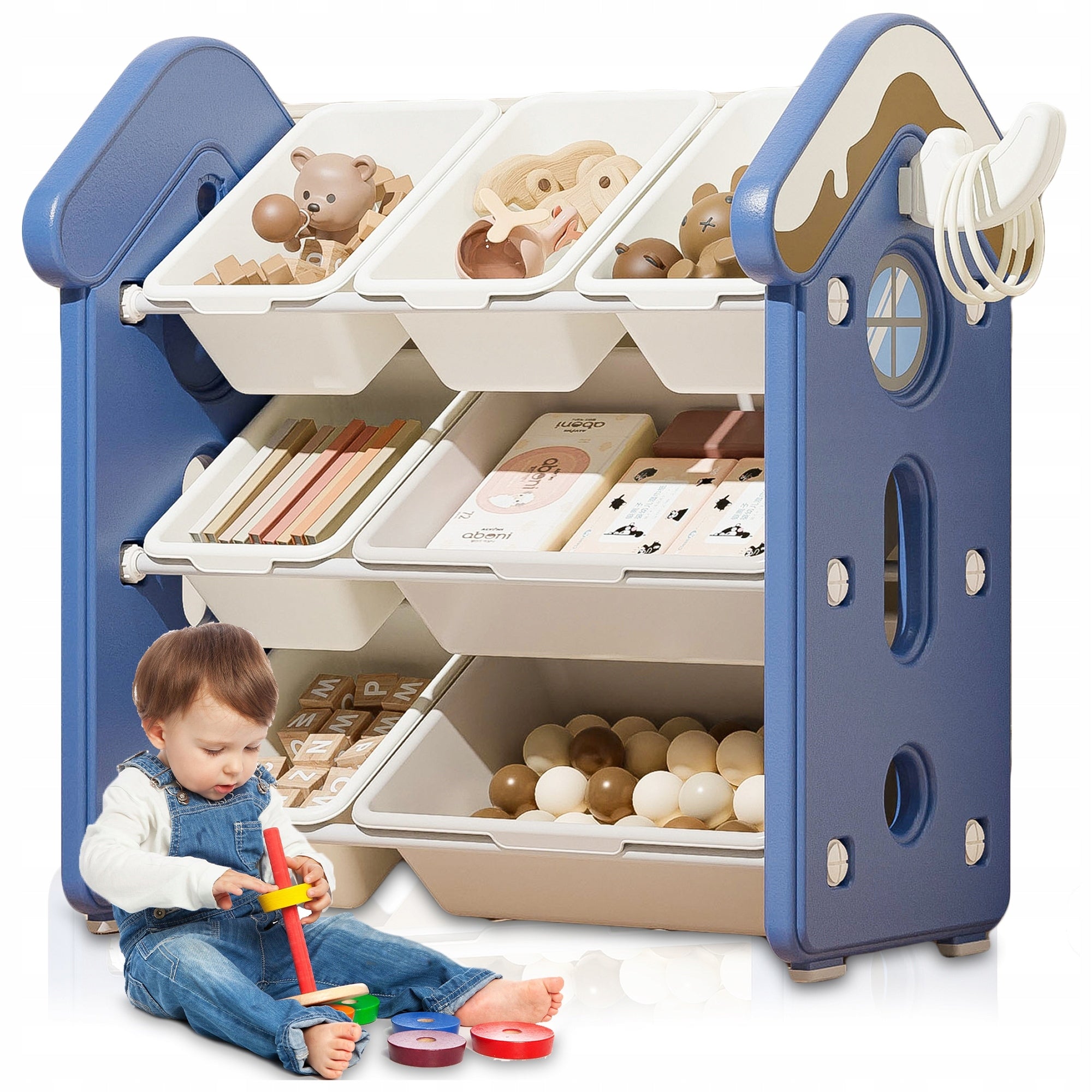 TOY RACK WITH CONTAINERS BOOK ORGANIZER 7 BASKETS FOR BABY