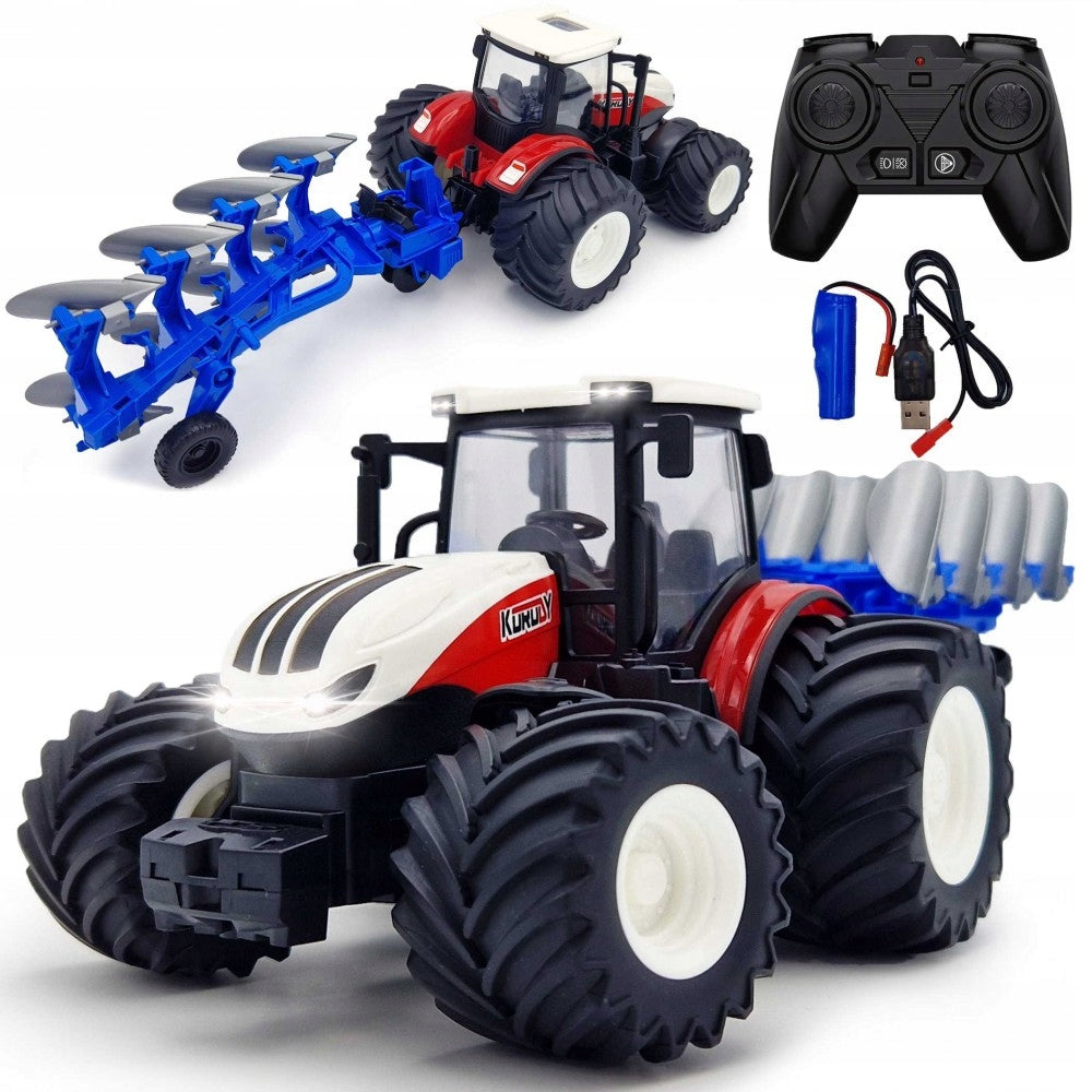 TRACTOR REMOTE CONTROLLED FOR RC REMOTE CONTROL + PLOUGH LEDS RUBBER WHEELS 37cm