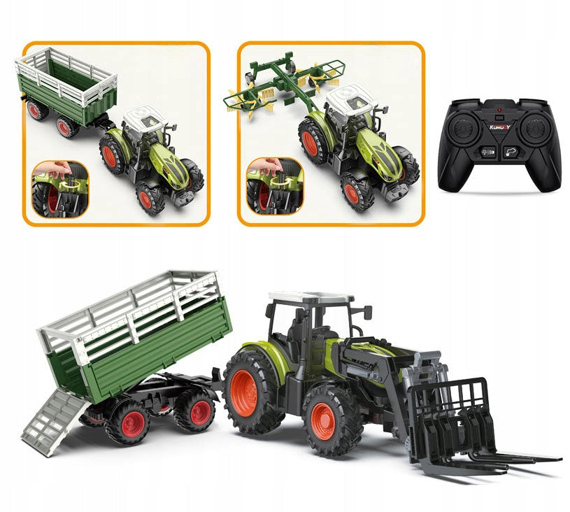 TRACTOR REMOTE CONTROLLED TRAILER RAKE 4in1 SCALE 1:24 RC FARM Packaging status original