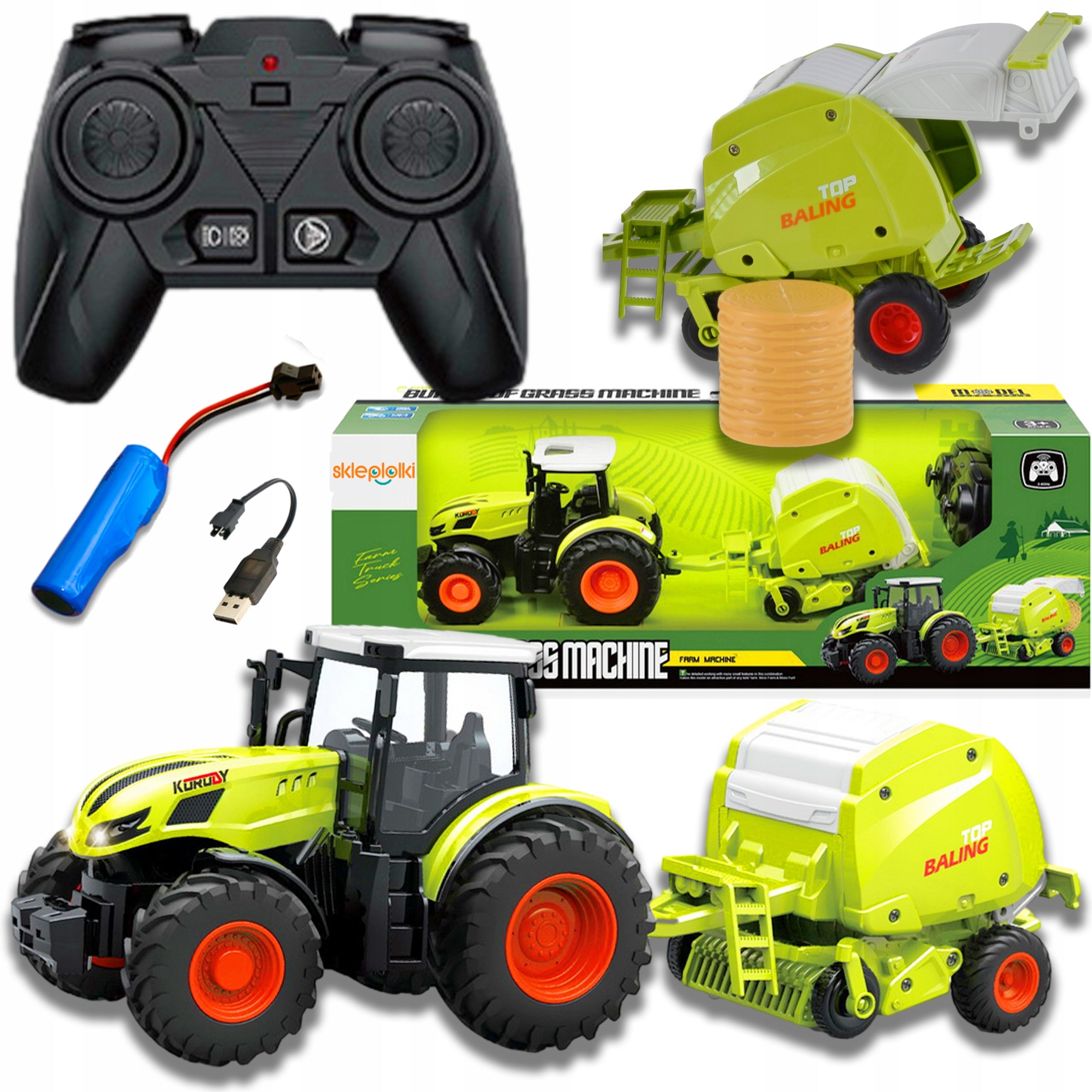 TRACTOR WITH PRESS Remote Controlled RC 1:24 LED Light Farmer Kit