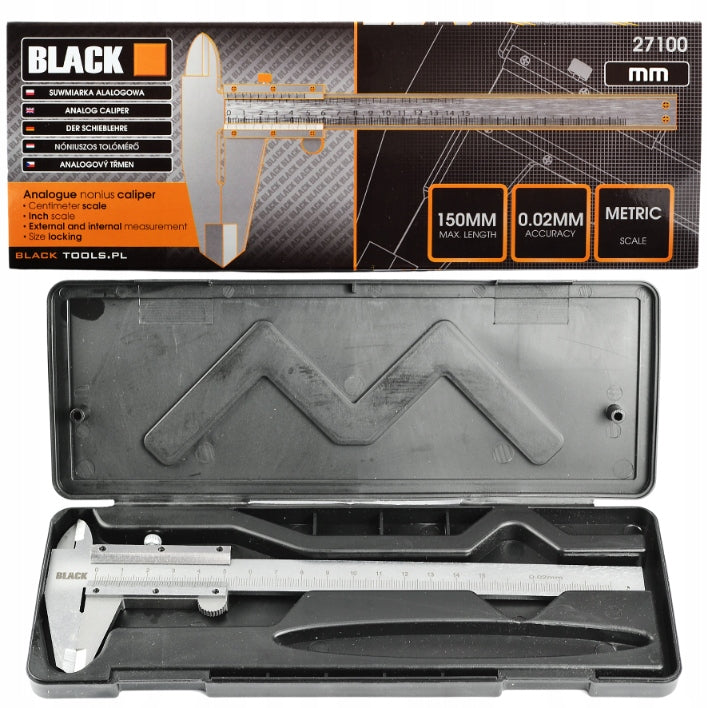 TRADITIONAL NONIUS CALIPER 150 MM CASE INOX BLACK Manufacturer code 27100
