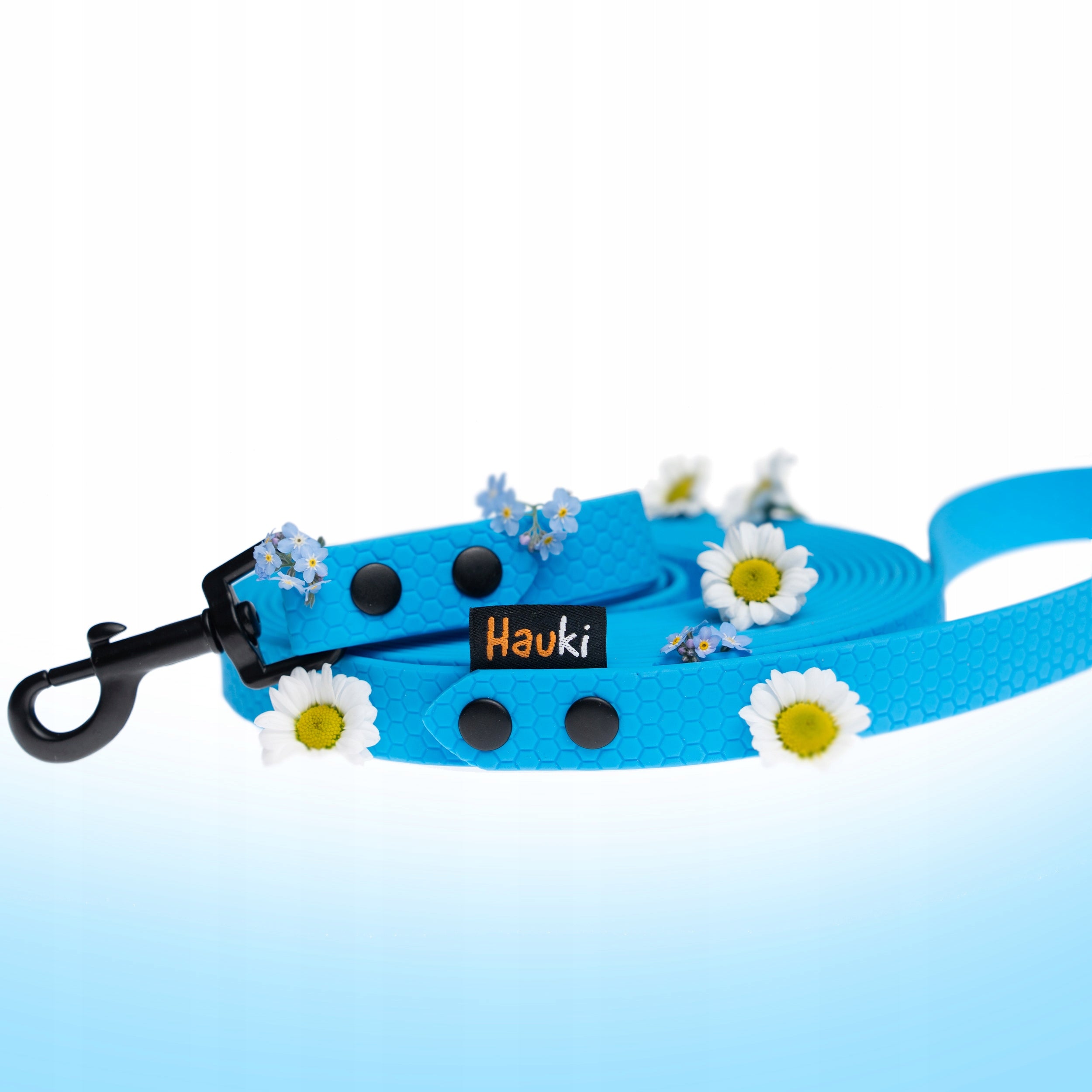 TRAINING CORD 15M. DOG LEASH. BLUE, BLACK ELEMENTS. HEXA PATTERN Maximum leash length 15 m