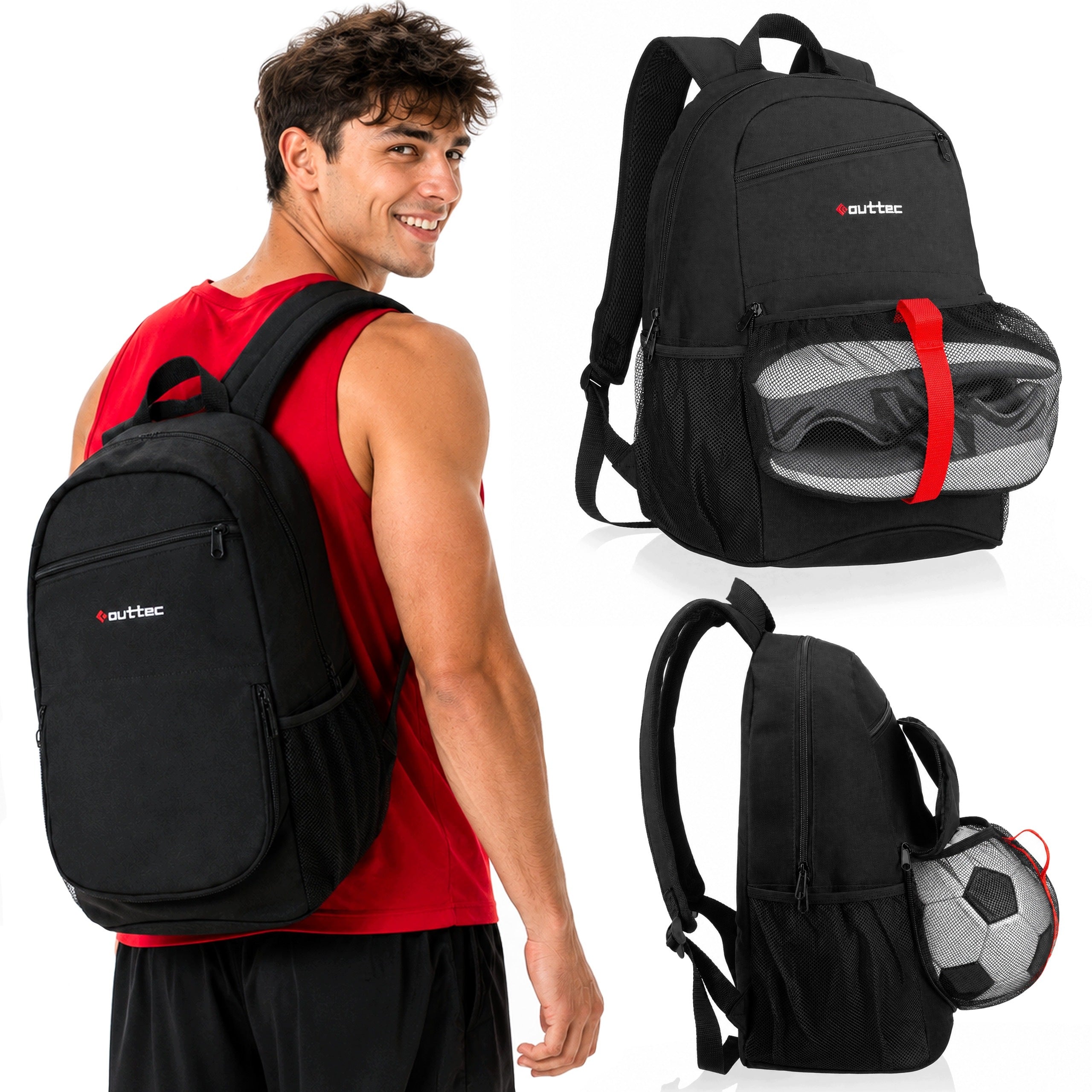 TRAINING SPORTS BACKPACK OPTION POCKET SHOE NET HELMET BALL OUTTEC