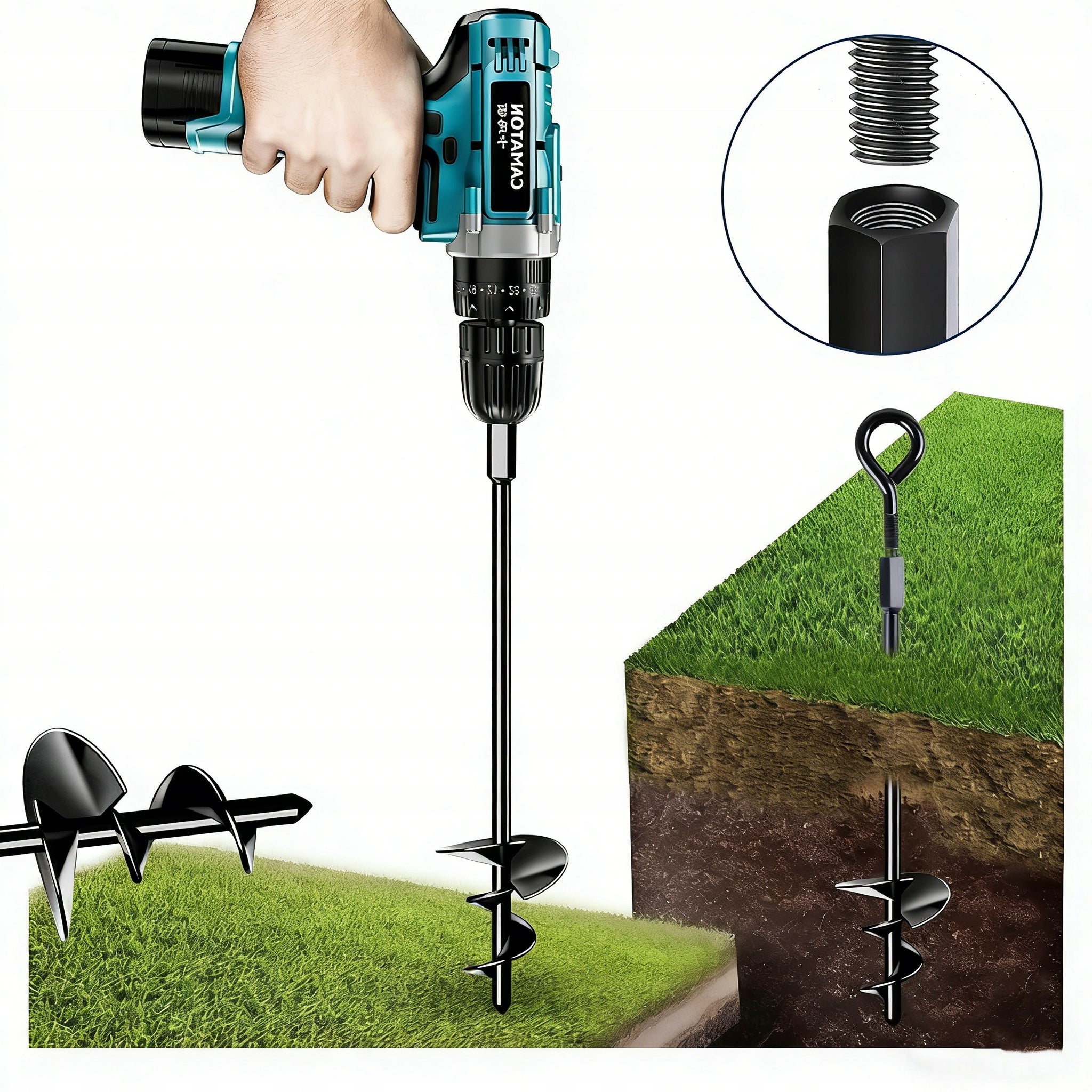 TRAMPOLINE ATTACHMENT ANCHOR SET 4 Screw-in Ground Pins and T-Wrench Brand no brand