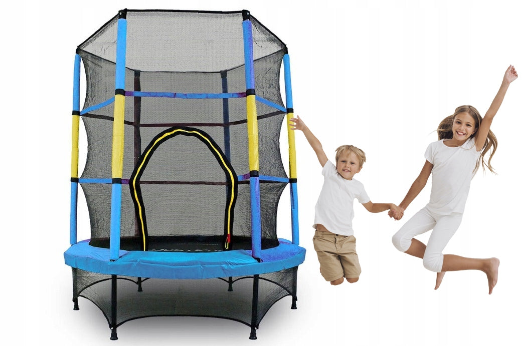 TRAMPOLINE WITH NET FOR HOME AND GARDEN FOR CHILDREN 140 JF BLUE-YELLOW