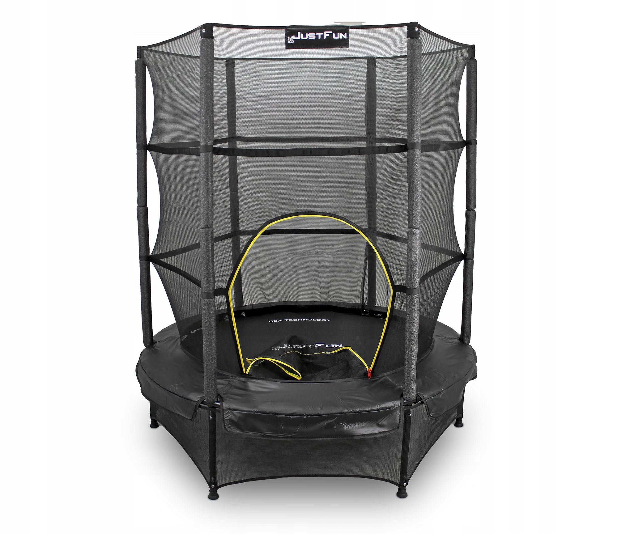 TRAMPOLINE with net inside for children home 140cm JUST FUN BLACK Brand JUST FUN